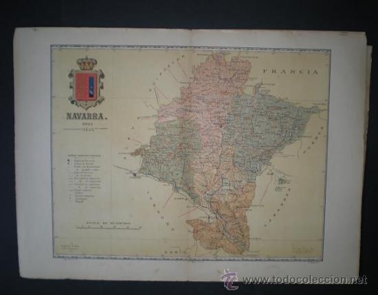 Mapas contempor&aacute;neos: 14- Mapa de la Antigua Region del REINO DE NAVARRA - de Benito Chias - Lit. Mart&iacute; Camp