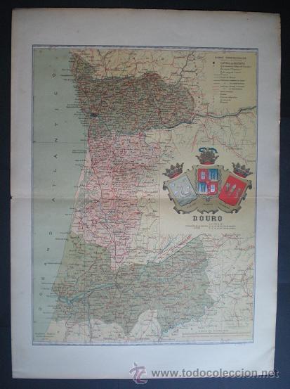 Mapas contempor&aacute;neos: 9- Antiguo mapa de DOURO (Portugal) de Benito Chias Lit. Mart&iacute; Campa&ntilde;&aacute; 38 X 53 cm.