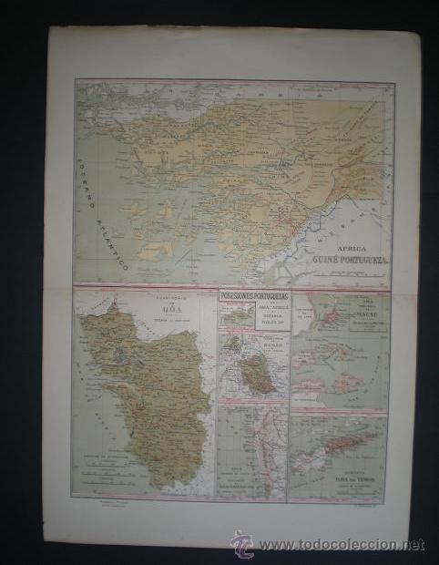Mapas contempor&aacute;neos: 3- Antiguo mapa POSESIONES PORTUGUESAS de Africa y Asia - MAPA de Benito Chias - Lit. Mart&iacute; Campa&ntilde;&aacute;