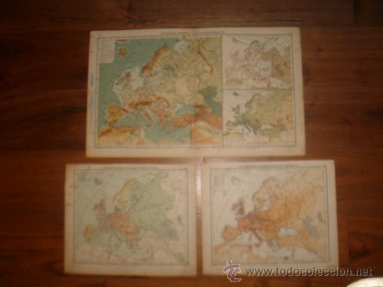 Mapas contempor&aacute;neos: 3 MAPAS DE EUROPA, F&Iacute;SICO, HIDROGRAFICO, POL&Iacute;TICO, ORIGINAL,DEBES&acute;1888,.EL MUNDO EN1888