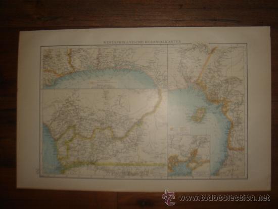 Mapas contempor&aacute;neos: MAPA COLONIAL &Aacute;FRICA OCCIDENTAL, FERNADO POO, ANDRESS, 1899. Y COLOREADO