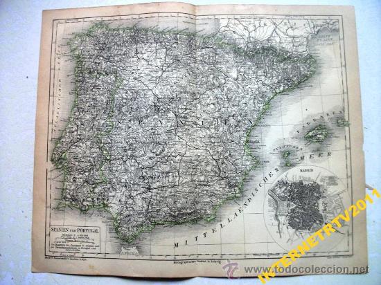 Mapas contempor&acirc;neos: Mapa de Espa&ntilde;a y Portugal a&ntilde;o 1875