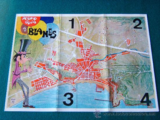 Zeitgen&ouml;ssische Karten: PLANO GUIA DE BLANES - GIRONA/GERONA - F. ROS - F. GIRONES - ILUSTRACIONES - 1973 - 1&ordf; EDICION