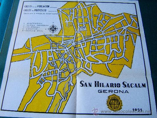 Zeitgen&ouml;ssische Karten: SAN HILARIO SACALM - PRECIOSO PLANO PLEGADO EN COLOR DE LA POBLACION - 35x37 CM - GERONA - 1971