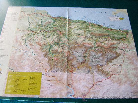 Mapas contempor&aacute;neos: MAPA DEL ORIENTE DE ASTURIAS - MAPA DE AMIEVA  30 X 42 CM. - LUGARES Y PUEBLOS DE INTERES - 2000 ?