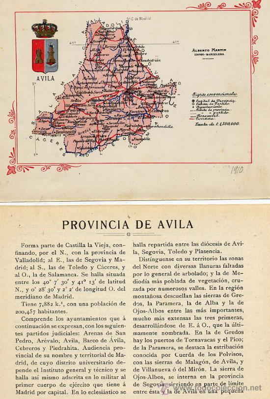 Contemporary maps: AVILA 1910 ESCUDO MAPA E HISTORIA 3 HOJAS LIBRITO