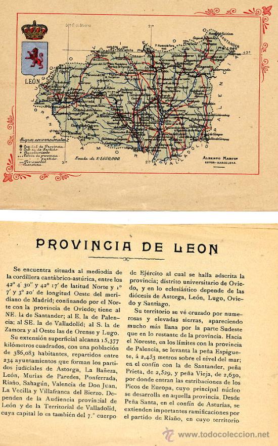 Zeitgen&ouml;ssische Karten: LEON 1910 ESCUDO MAPA E HISTORIA, 3 HOJITAS LIBRO
