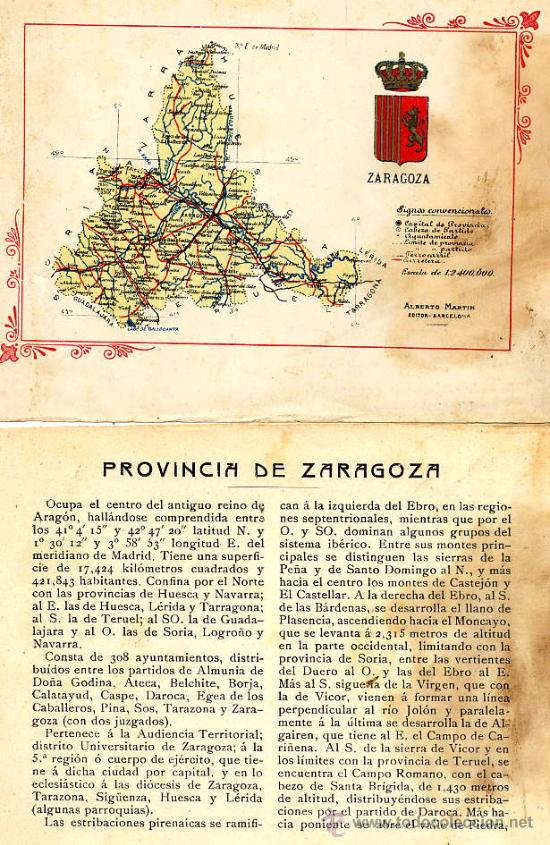 Contemporary maps: ZARAGOZA 1910 ESCUDO MAPA, HISTORIA Y MUNICIPIOS 6 HOJAS LIBRITO