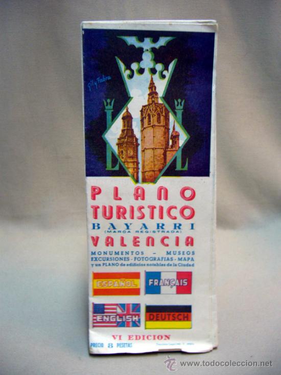 Mapas contempor&aacute;neos: PLANO TURISTICO, VALENCIA, EDITADO POR BAYARRI, MONUMENTOS, MUSEOS, 1950s