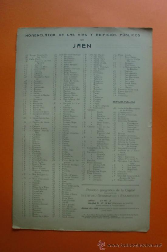 Mapas contempor&aacute;neos: MAPA Y NOMENCLATOR DE LAS VIAS Y EDIFICIOS PUBLICOS DE JAEN - A. MARTIN EDITOR 1920 - Foto 2