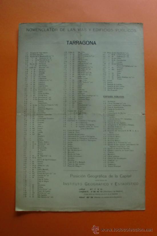 Mapas contempor&aacute;neos: MAPA Y NOMENCLATOR DE LAS VIAS Y EDIFICIOS PUBLICOS DE TARRAGONA - A. MARTIN EDITOR 1920 - Foto 2