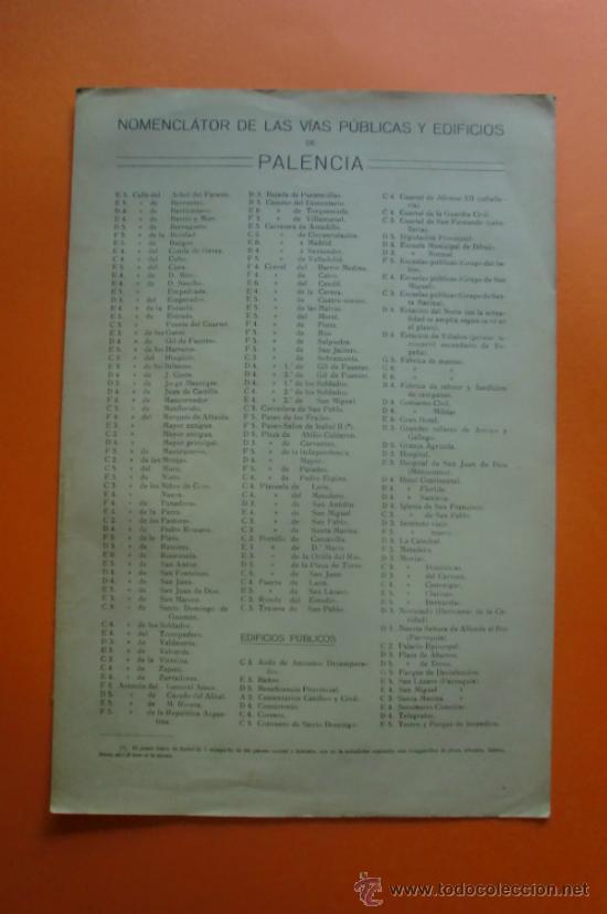 Mapas contempor&aacute;neos: MAPA Y NOMENCLATOR DE LAS VIAS Y EDIFICIOS PUBLICOS DE PALENCIA - A. MARTIN EDITOR 1920 - Foto 2