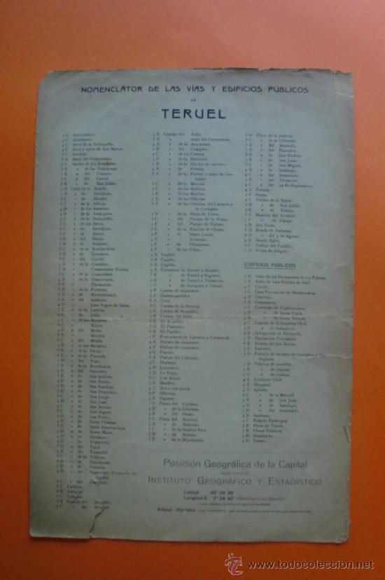 Mapas contempor&aacute;neos: MAPA Y NOMENCLATOR DE LAS VIAS Y EDIFICIOS PUBLICOS DE TERUEL - A. MARTIN EDITOR 1920 - Foto 2