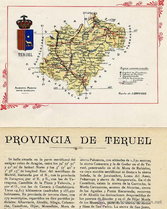 Mapas contempor&acirc;neos: TERUEL 1920 MAPA Y DESCRIPCIONES TAMA&Ntilde;O IMAGEN 9 X 13 cm. 5 HOJAS LIBRO