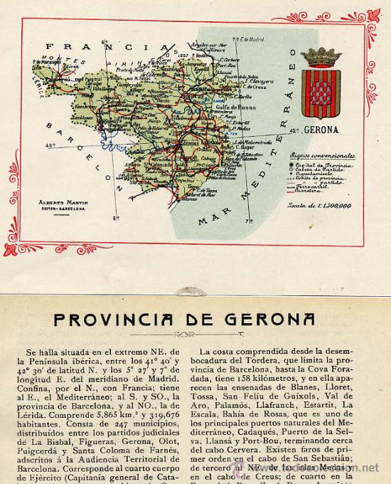 Mapas contempor&acirc;neos: GERONA  1920 MAPA Y DESCRIPCIONES TAMA&Ntilde;O IMAGEN 9 X 14 cm. 4 HOJAS  LIBRITO