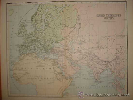 Mapas contempor&acirc;neos: MAPA DEL MUNDO ANTIGUO CONOCIDO,  UNA MARAVILLA, BOSTON, 1886,ORIGINAuL