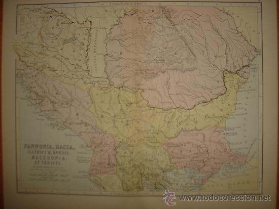 Mapas contempor&acirc;neos: MAPA DE PANONIA, DACIA, MACEDONIA.... BOSTON, 1886,ORIGINAL, ESPL&Eacute;NDIDO
