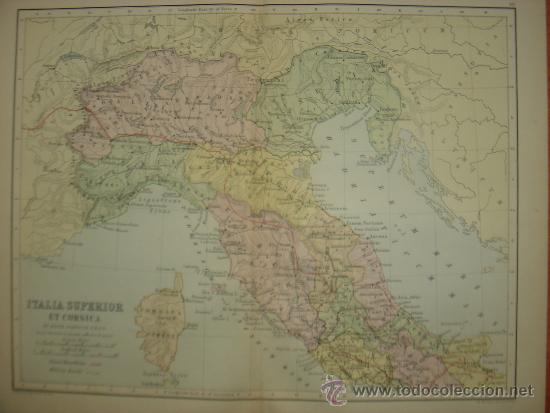 Mapas contempor&acirc;neos: MAPA DEL NORTE DE ITALIA, ITALIA SUPERIOR... BOSTON, 1886,ORIGINAL, ESPL&Eacute;NDIDO