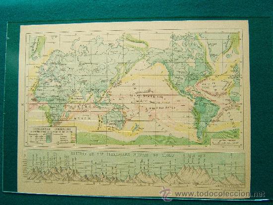 Mapas contempor&acirc;neos: CORRIENTES OCEANICAS-ALTITUD MONTES DEL GLOBO-SALVADOR SALINAS BELLVER-24X33 CM-A&Ntilde;O 1947.