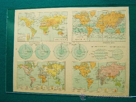 Mapas contempor&acirc;neos: VEGETACION, VIENTOS, RAZAS, REGIONES ZOOLOGICAS-SALVADOR SALINAS BELLVER-24x33 CM-MAPA 1947-N&ordm; 12.