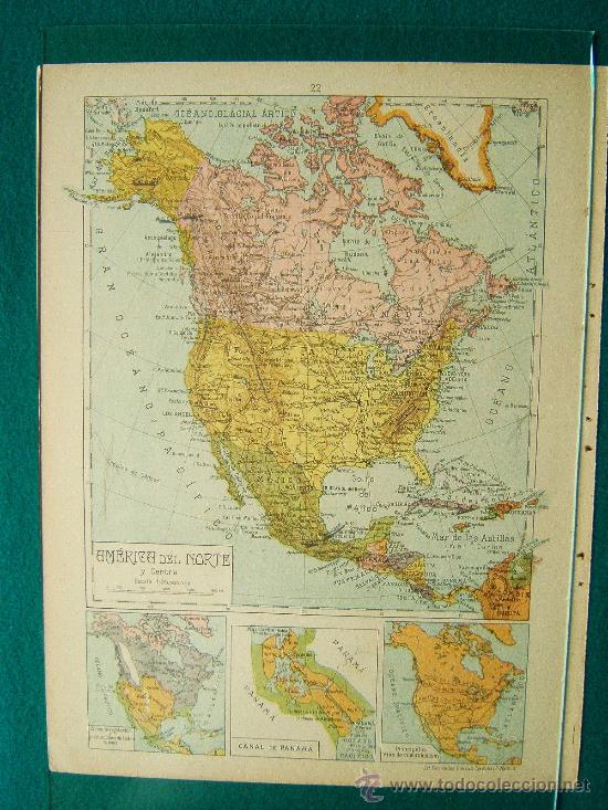 Mapas contempor&aacute;neos: AMERICA DEL NORTE Y CENTRAL-CANAL DE PANAMA-SALVADOR SALINAS BELLVER-34X26 CM-1947-N&ordm; 22.