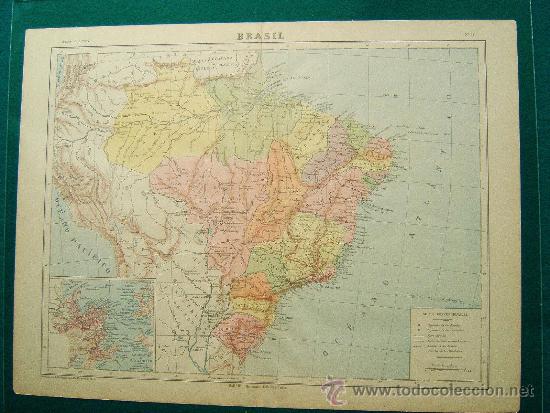 Mapas contempor&acirc;neos: BRASIL-GUAYANA-RIO DE JANEIRO-PERU-ELIAS ZEROLO ?-L POULMAIRE-GARNIER-34X46 CM-N&ordm; 38-SIGLO XIX ?