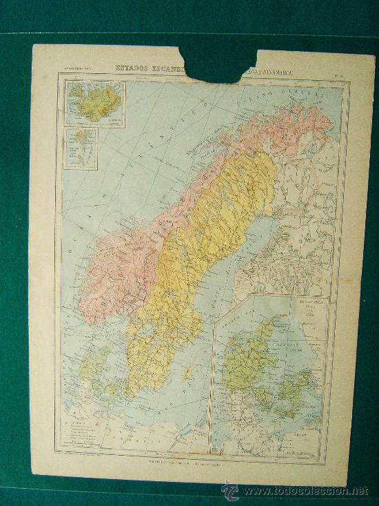 Mapas contempor&acirc;neos: ESTADOS-(SUECIA, NORUEGA,DINAMARCA-ISLANDIA-FEROE )ZEROLO ?-GARNIER-N&ordm; 18-SIGLO XIX ?.