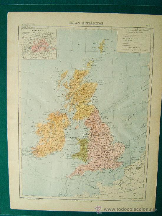 Mapas contempor&aacute;neos: ISLAS BRITANICAS-LONDRES-IRLANDA-ELIAS ZEROLO ?-L POULMAIRE-GARNIER-46X34 CM-N&ordm; 19-SIGLO XIX ?.