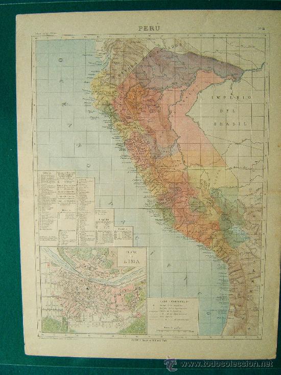 Mapas contempor&acirc;neos: PERU-ELIAS ZEROLO ?-L POULMAIRE-GARNIER-ECUADOR-BRASIL-CHILE-BOLIVIA-46X34 CM-N&ordm; 34-SIGLO XIX ?.