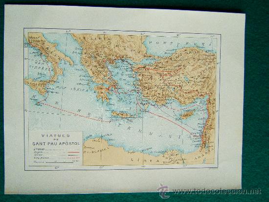 Mapas contempor&aacute;neos: VIATGES DE SANT PAU APOSTOL - VIATGES DE SANT PAU I L'APOCALIPSI -2 MAPAS-ANONIMO -15X20 CM-SIGLO XX