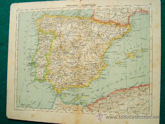 Mapas contempor&acirc;neos: ESPAGNE-PORTUGAL-F.SCHRADER-REVERSO PENINSULE DES BALKANS E ITALIE- MAPA- 18X 23 CM - A&Ntilde;O 1908
