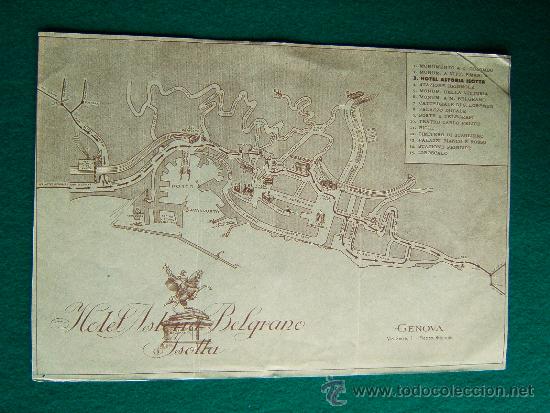 Mapas contempor&aacute;neos: HOTEL ASTORIA BELGRANO ISOTTA -PLANO DE LA CIUDAD DE GENOVA -PAPEL CEBOLLA -1933-A&Ntilde;O XI ERA FASCISTA
