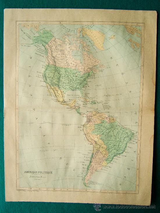 Zeitgen&ouml;ssische Karten: AMERIQUE POLITIQUE - POUSSIELGUE FRERES EDITEUR - MAPA 29X38 CM. - A&Ntilde;OS 1890/1902 ?