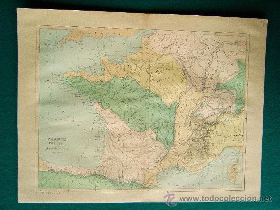 Zeitgen&ouml;ssische Karten: FRANCE PHYSIQUE - CORCEGA - POUSSIELGUE FRERES EDITEUR - MAPA 29X38 CM. - A&Ntilde;OS 1890/1902 ?