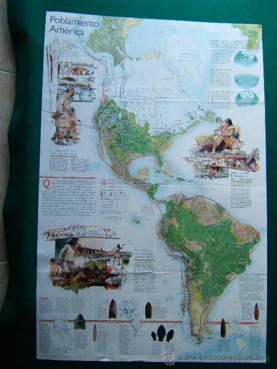 Zeitgen&ouml;ssische Karten: AMERICA - FISICO Y POLITICO - POBLAMIENTO AMERICA - NATIONAL GEOGRAPHIC - 79X52 CM. - A&Ntilde;O 2000.