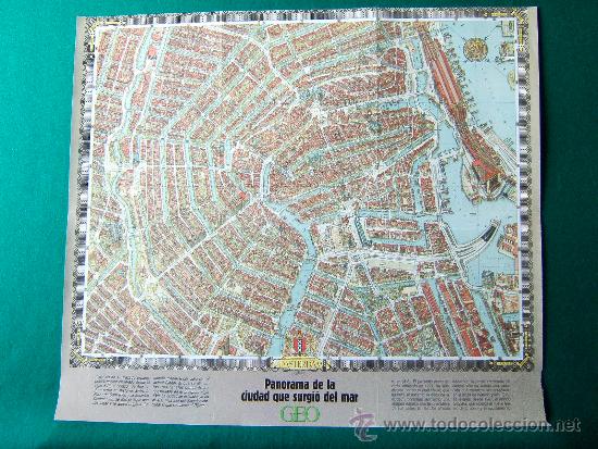 Zeitgen&ouml;ssische Karten: AMSTERDAM - PANORAMA DE LA CIUDAD QUE SURGIO DEL MAR - REVISTA GEO -51X58 CM - A&Ntilde;OS 1980 ?