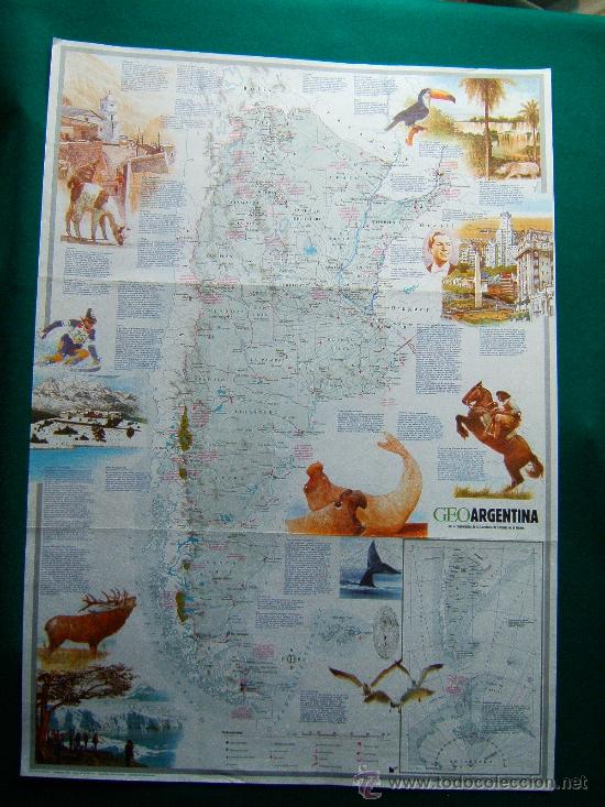 Zeitgen&ouml;ssische Karten: ARGENTINA - SUSANA CORTI&Ntilde;AS - MALVINAS - ANTARTIDA - REVISTA GEO - 84X59 CM. - A&Ntilde;O 1990.