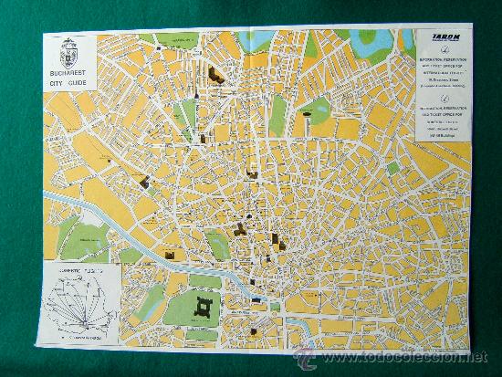 Mapas contempor&aacute;neos: BUCHAREST-CITY GUIDE-PLANO DE LA CIUDAD BUCAREST-RUMANIA-TAROM-VUELOS AEREOS-30X40 CM-A&Ntilde;O 1992.