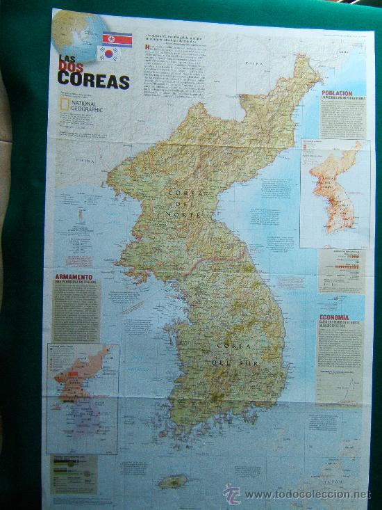 Zeitgen&ouml;ssische Karten: LAS DOS COREAS-GUERRA OLVIDADA-NATIONAL GEOGRAPHIC-COREA DEL NORTE SUR -79X51 CM- A&Ntilde;O 2003