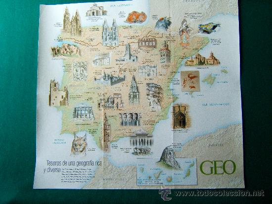 Zeitgen&ouml;ssische Karten: ESPA&Ntilde;A - TESOROS DE UNA GEOGRAFIA RICA Y DIVERSA - 29 CONJUNTOS PATRIMONIO - GEO - 50X55 CM-A&Ntilde;O 1999