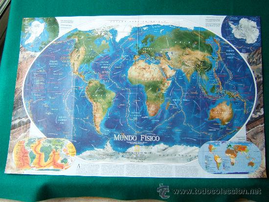 Mapas contempor&aacute;neos: MAPAMUNDI - MUNDO FISICO - EL MILENIO EN MAPAS - NATIONAL GEOGRAPHIC - 50X80 CM. - A&Ntilde;O 1998.