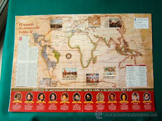 Contemporary maps: EL MUNDO EN TIEMPOS DE FELIPE II - TESOROS DE EL ESCORIAL - MAPAMUNDI - 51X74 CM - A&Ntilde;O 1997.