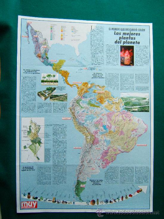 Contemporary maps: EL MUNDO QUE DESCUBRIO COLON - LAS MEJORES PLANTAS DEL PLANETA - MAPA 72X52 CM - A&Ntilde;OS 1980 ?