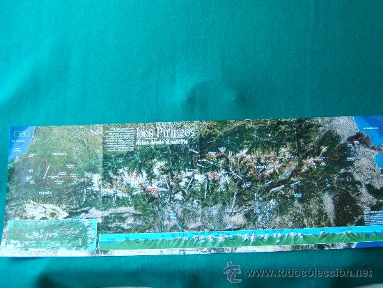 Mapas contempor&aacute;neos: LOS PIRINEOS VISTOS DESDE EL SATELITE - REVISTA GEO - MAPA 27X80 CM. - A&Ntilde;O 1996.