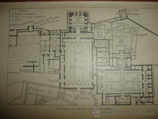 Mapas contempor&acirc;neos: INTERESANTE PLANO DE LA ALHAMBRA ,ORIGINAL,PARIS, JOANNE, 1906,