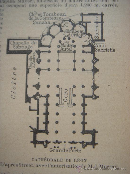 Mapas contempor&acirc;neos: INTERESANTE PLANO PLANTA CATEDRAL DE LE&Oacute;N, ORIGINAL,PARIS, JOANNE, 1906,