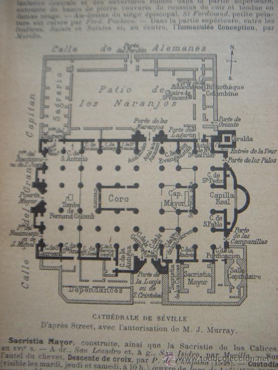 Mapas contempor&acirc;neos: INTERESANTE PLANO PLANTA CATEDRAL DE SEVILLA Y SIMBOLO, ORIGINAL,PARIS, JOANNE, 1906,