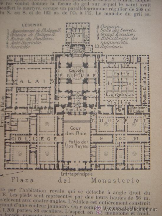 Mapas contempor&acirc;neos: INTERESANTE PLANO PLANTA DEL ESCORIAL Y SIMBOLO, ORIGINAL,PARIS, JOANNE, 1906,
