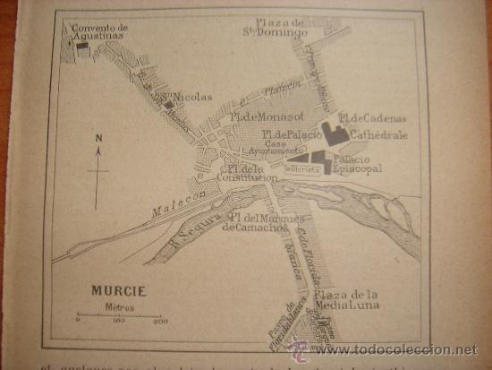 Mapas contempor&acirc;neos: INTERESANTE PLANO CIUDAD DE MURCIA, ORIGINAL,PARIS, JOANNE, 1909,