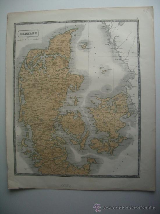 Mapas contempor&acirc;neos: 1800c-MAPA DE DINAMARCA. GRANDE. COLOR